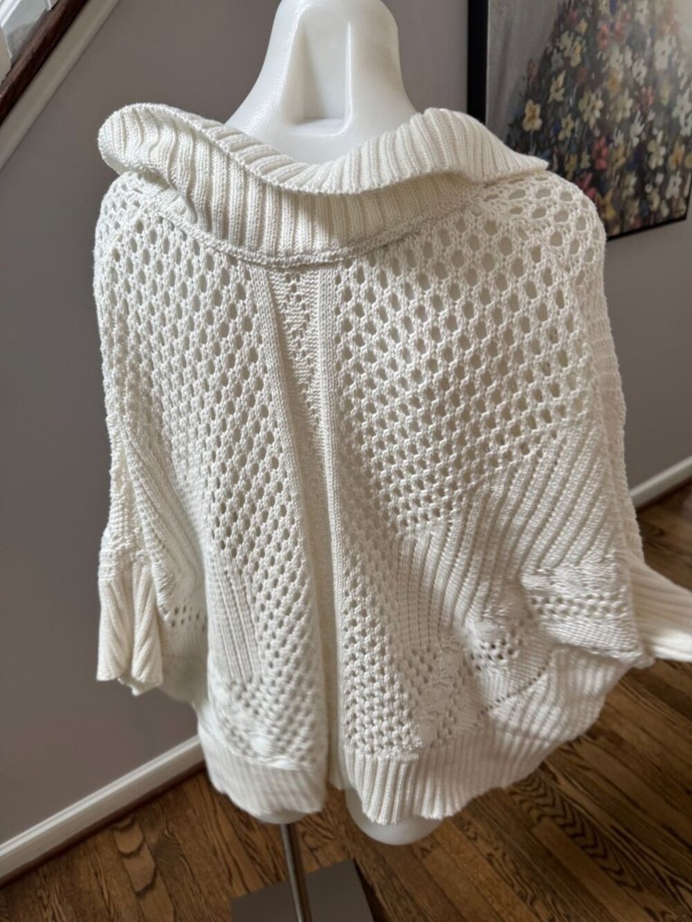 Free People The Point Open Stitch Polo Sweater White 100% Cotton Size Medium - Picture 4 of 4